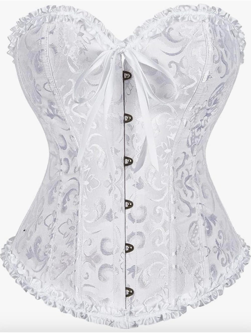 White Satin Brocade Strapless Corset with Lace-Up Front